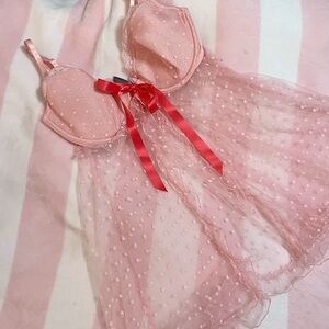 Y2K Victoria’s Secret Pink Sheer Dot Babydoll, 36D